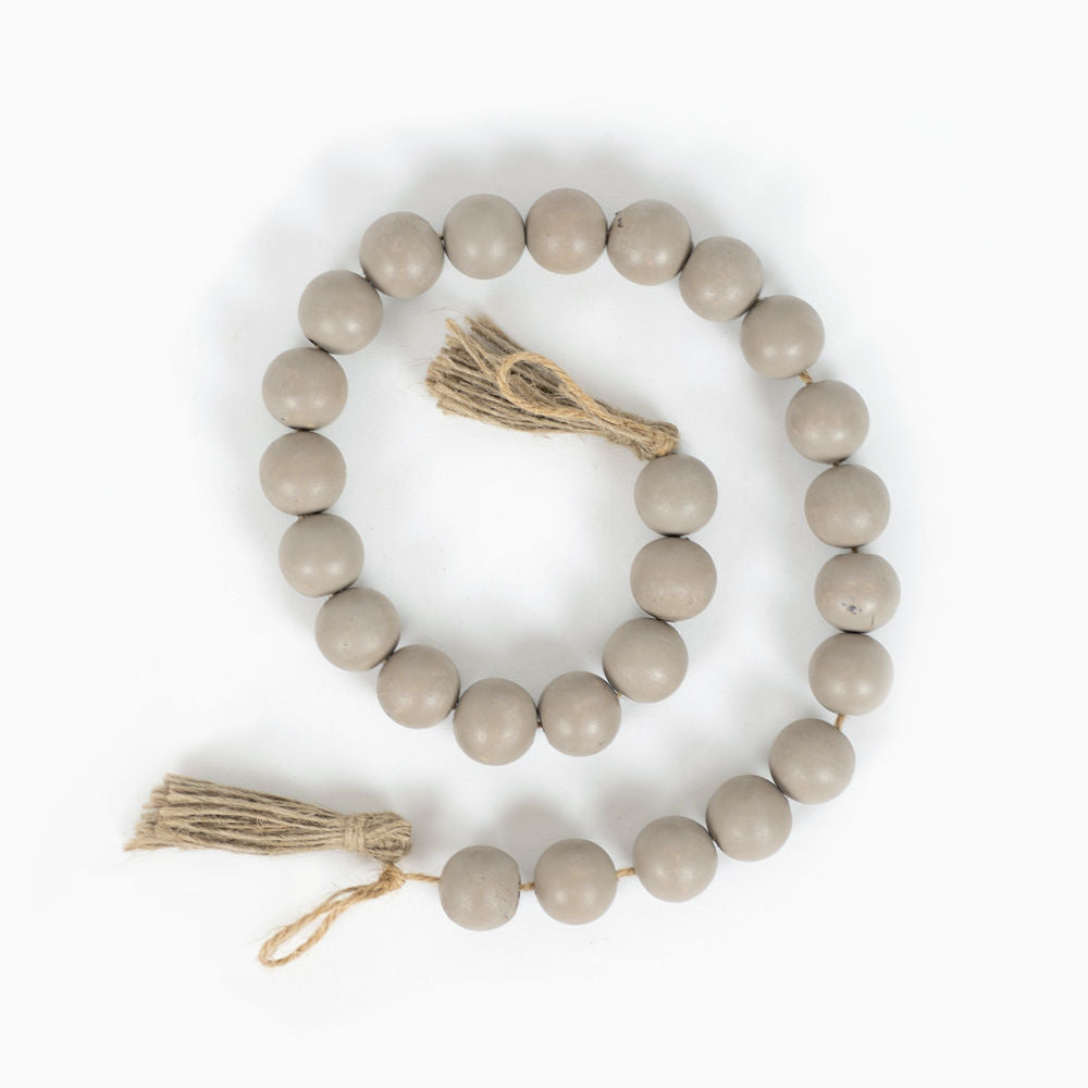 Wood Bead Garland with Tassels - Grey Adams Everyday Adams & Co.   