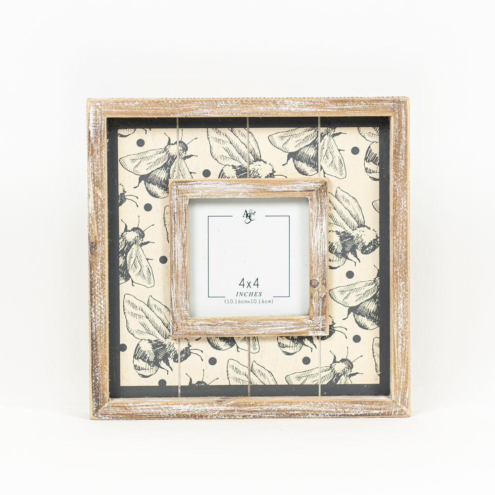 Wood Photo Frame (Bees) Grey/Tan (4X4) Adams Everyday Adams & Co.   