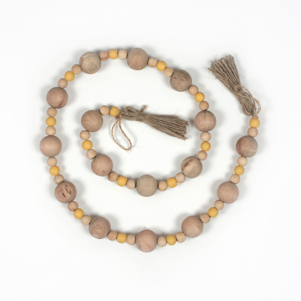 Wood Bead Garland W/Tassels, Natural/Yellow Adams Summer Adams & Co.   