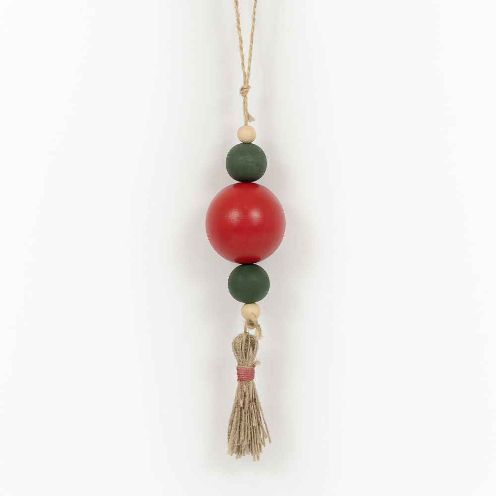 Wood Ornament W/Tassel (Beads) Red/Green/Natural Adams Everyday Adams & Co.   