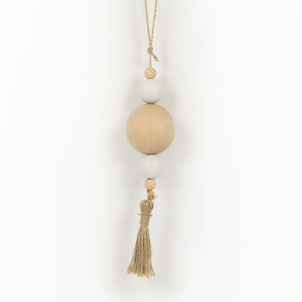 Wood Orn W/Tassel (Beads) Natural/White Adams Everyday Adams & Co.   