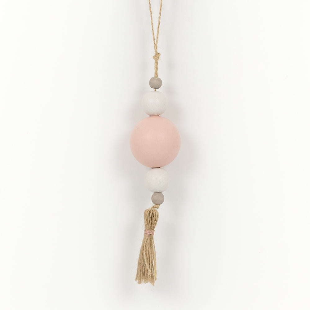 Wood Orn W/Tassel (Beads) Pinkk/White/Grey Adams Everyday Adams & Co.   