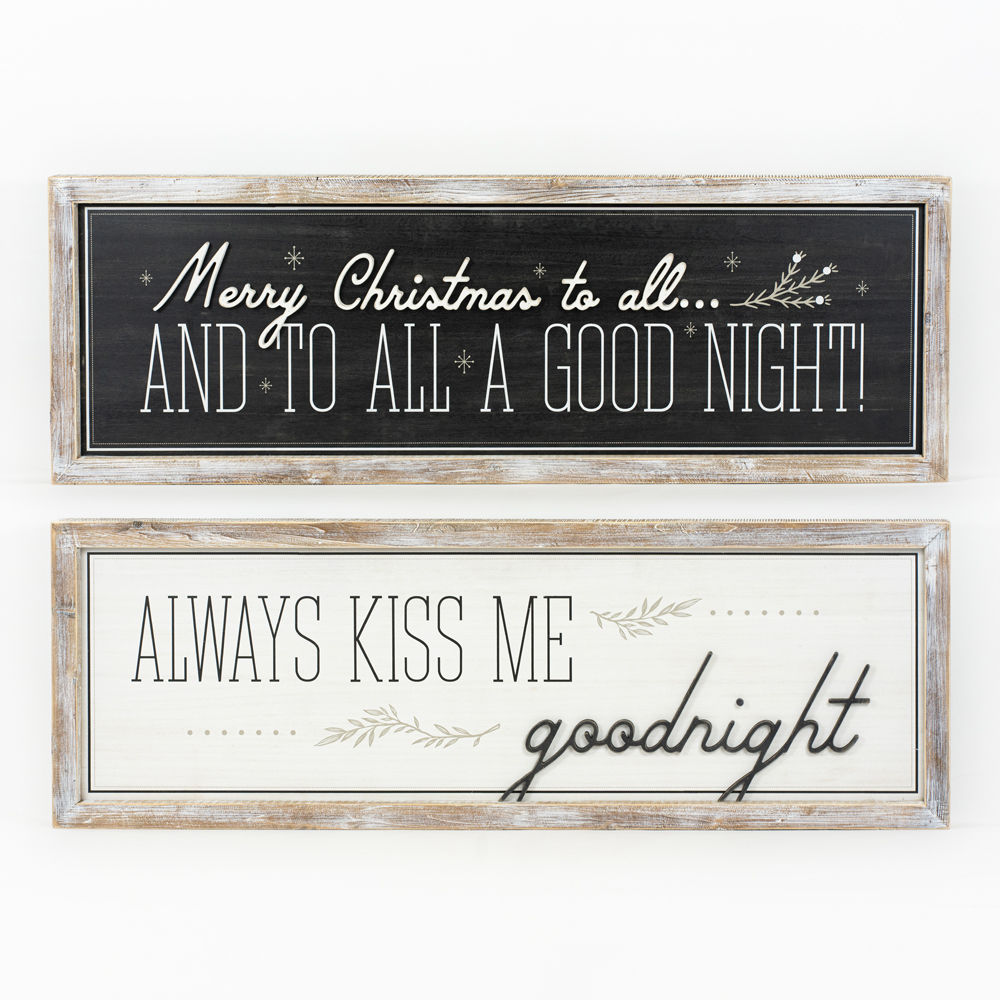 Reversible Wood Framed Sign (Night/Kiss) Adams Christmas Adams & Co.   