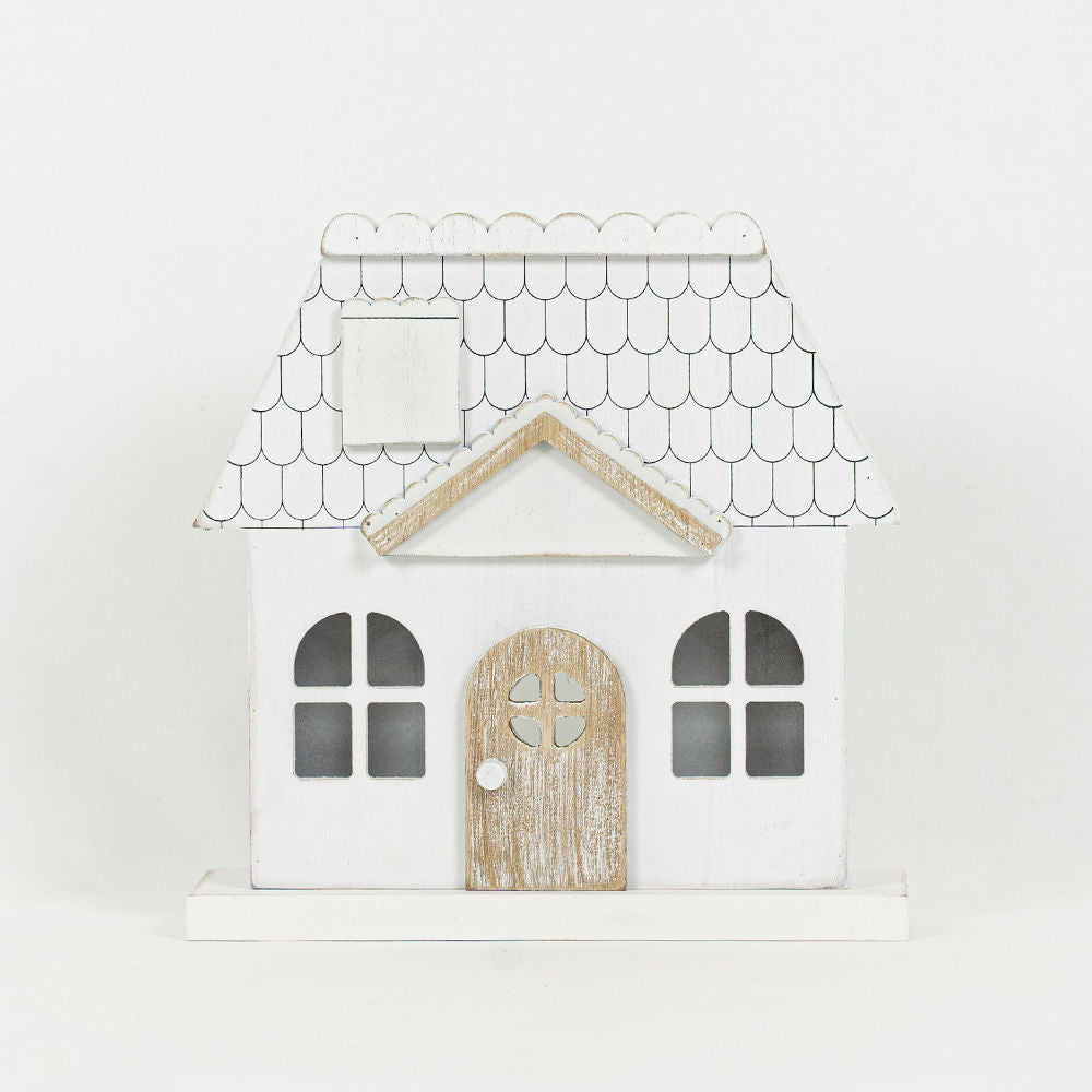 Wood Cutout (House) Wh/Ntrl Adams Christmas Adams & Co.   