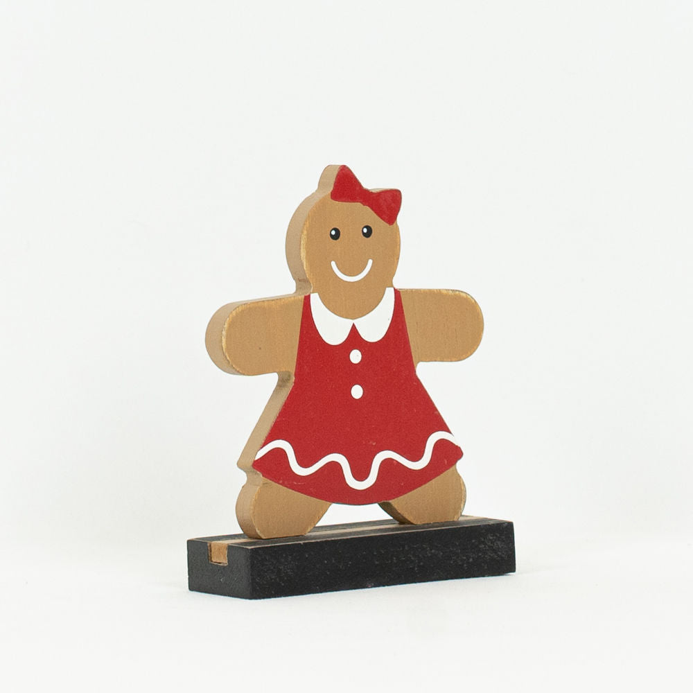 Wood Cutout Gingerbread on Base (Girl) Bn/Rd/ Adams Christmas Adams & Co.   