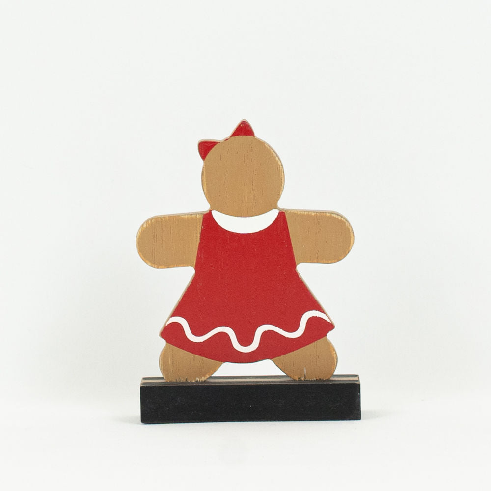 Wood Cutout Gingerbread on Base (Girl) Bn/Rd/ Adams Christmas Adams & Co.   