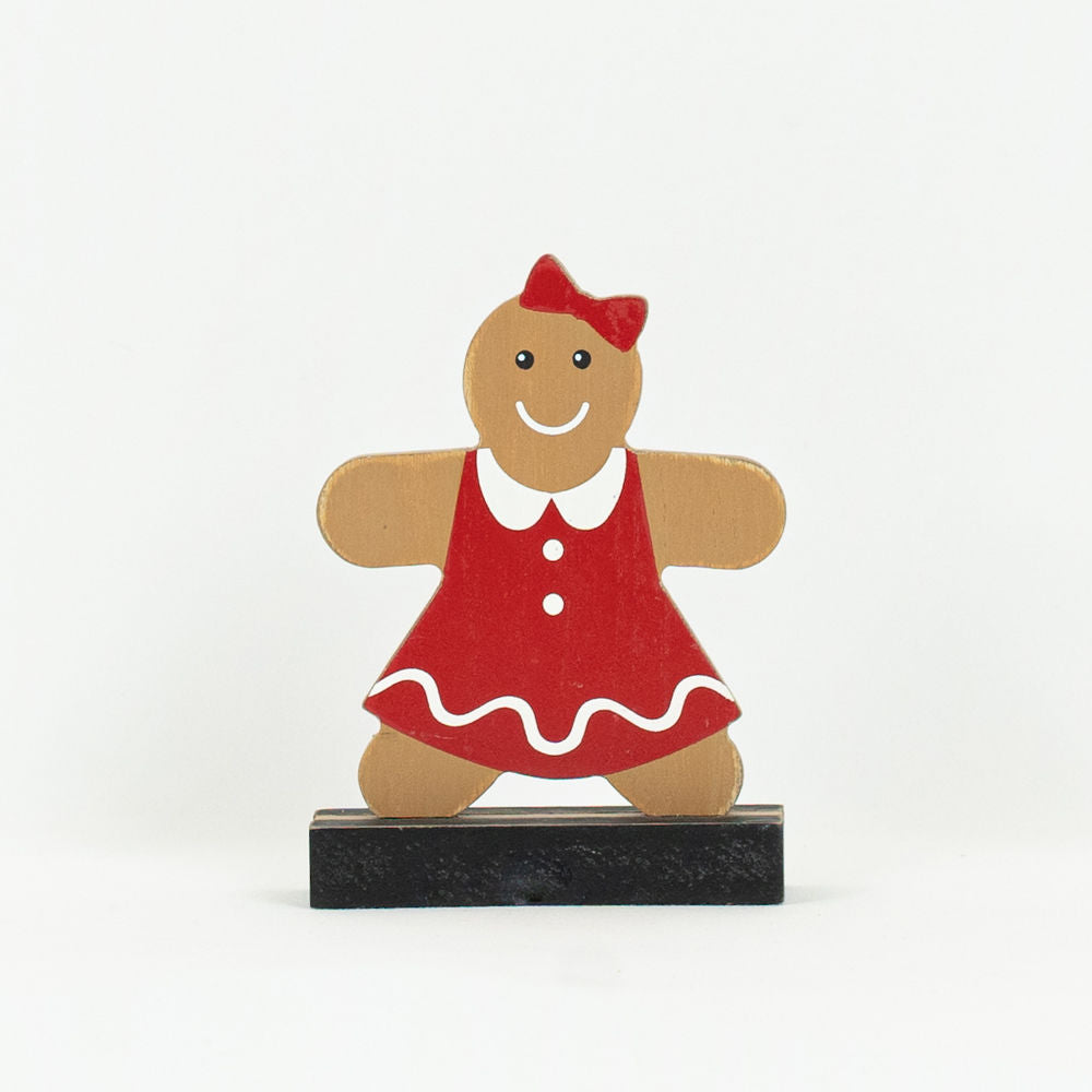 Wood Cutout Gingerbread on Base (Girl) Bn/Rd/ Adams Christmas Adams & Co.   