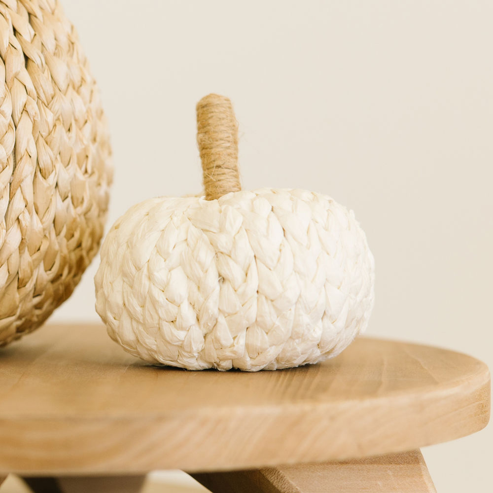 Small White Puffy Woven Pumpkin + Badams