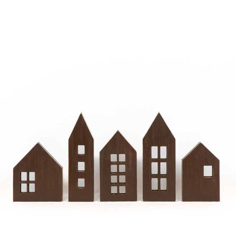 Wood Cutout S/5 Brown Houses Adams Christmas Adams & Co.   