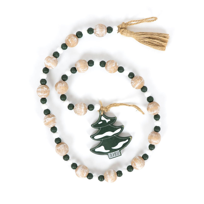 Wood Bead Garland With Tassels (Tree) White/Green/Natural Adams Christmas Adams & Co.   