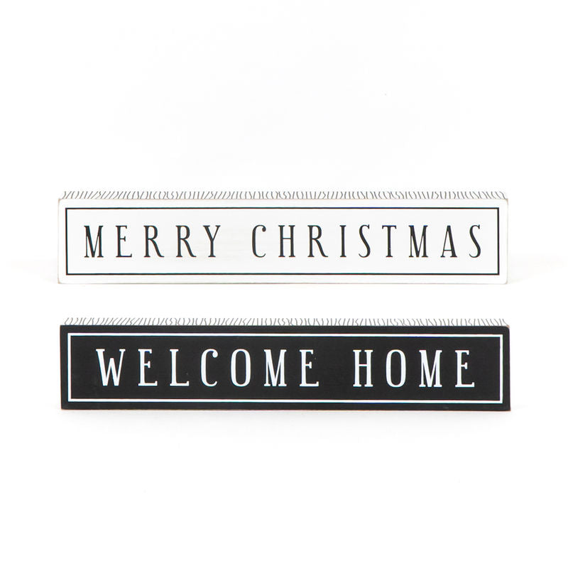 Reversible Wood Brick (Merry/Home) White/Black Adams Christmas Adams & Co.   