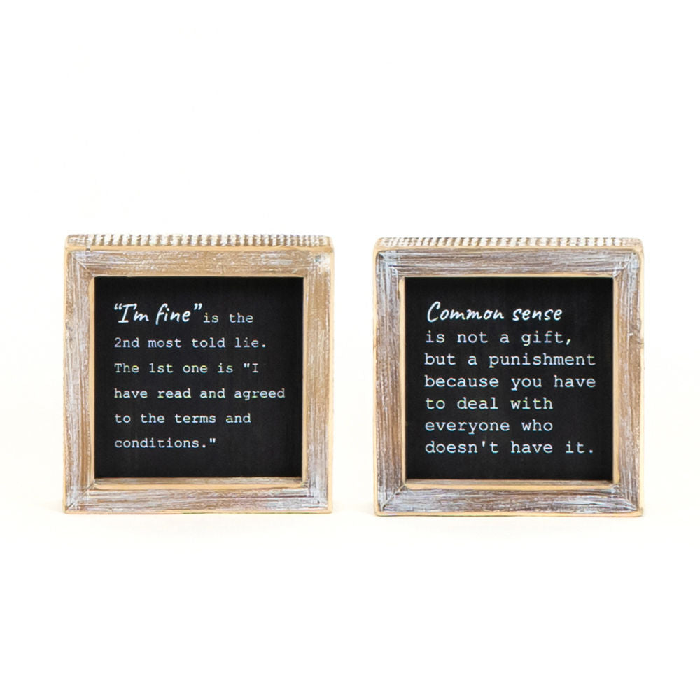 Reversible Wood Framed Sign (Common Sense/I'm Fine) Black/White Adams Everyday Adams & Co.   