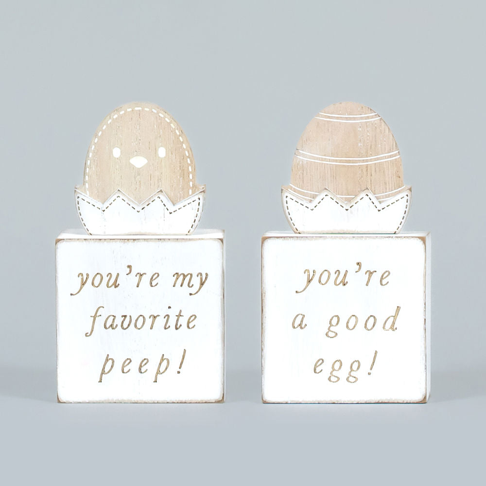 Reversible Wooden Block (Favorite Peep/Good Egg) White/Natural Adams Easter/Spring Adams & Co.   