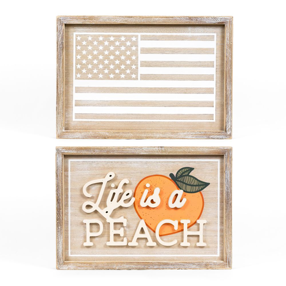 Reversible Wood Frame Sign (Peach/Flag)