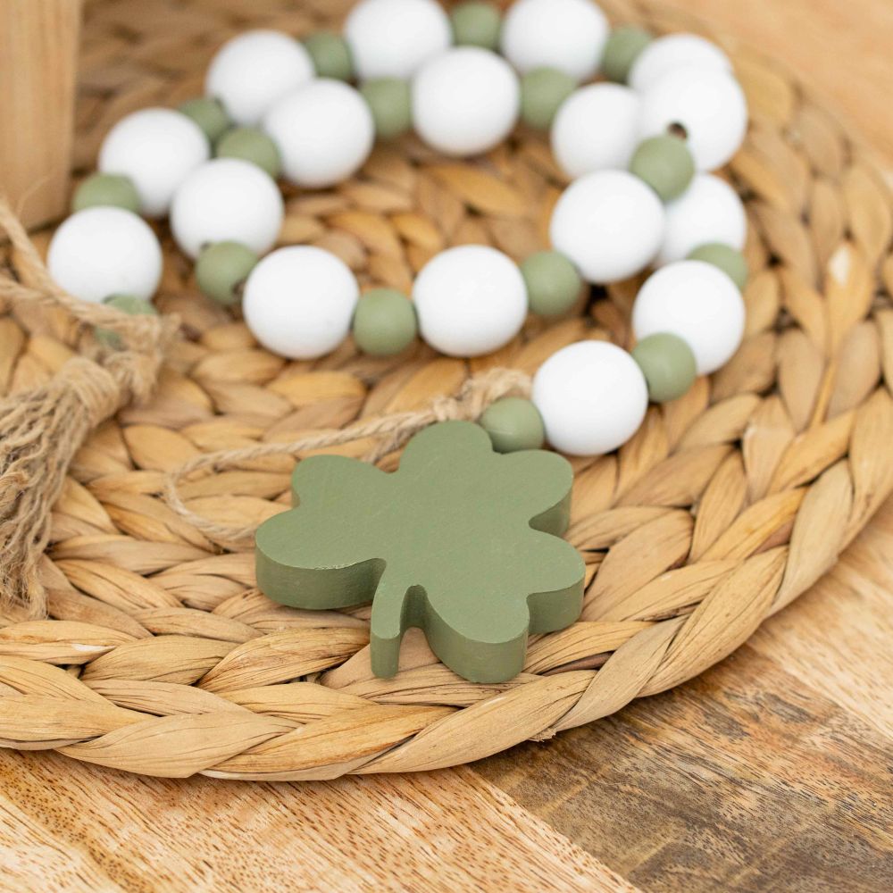 Wood Bead Garland (Shamrock Charm) White/Green Adams Valentines Adams & Co.   