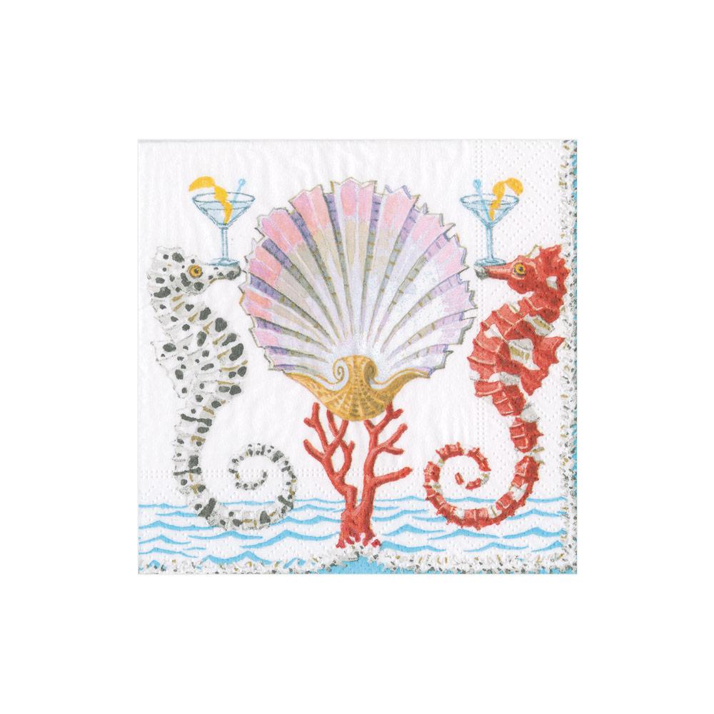 Cocktail Napkin - Seahorses And Shell Paper Napkins Caspari   