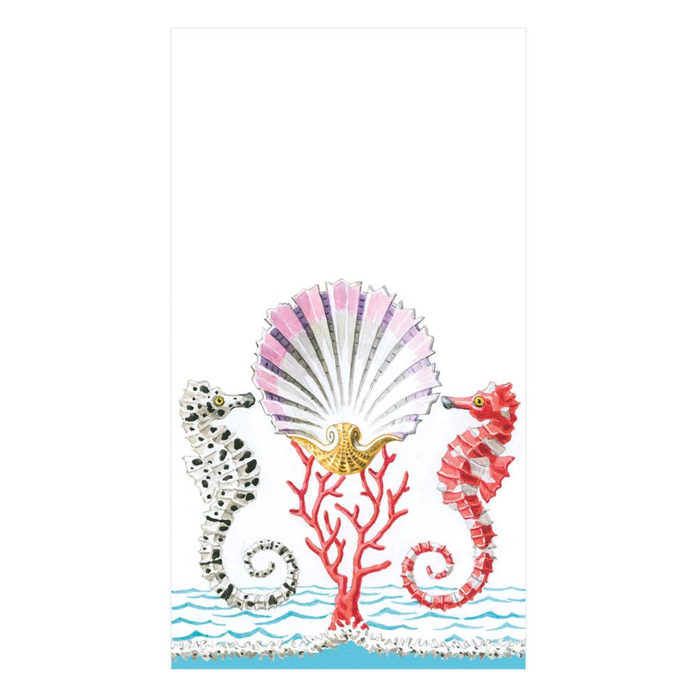 Guest Towel Napkin - Seahorses And Shell  Caspari   