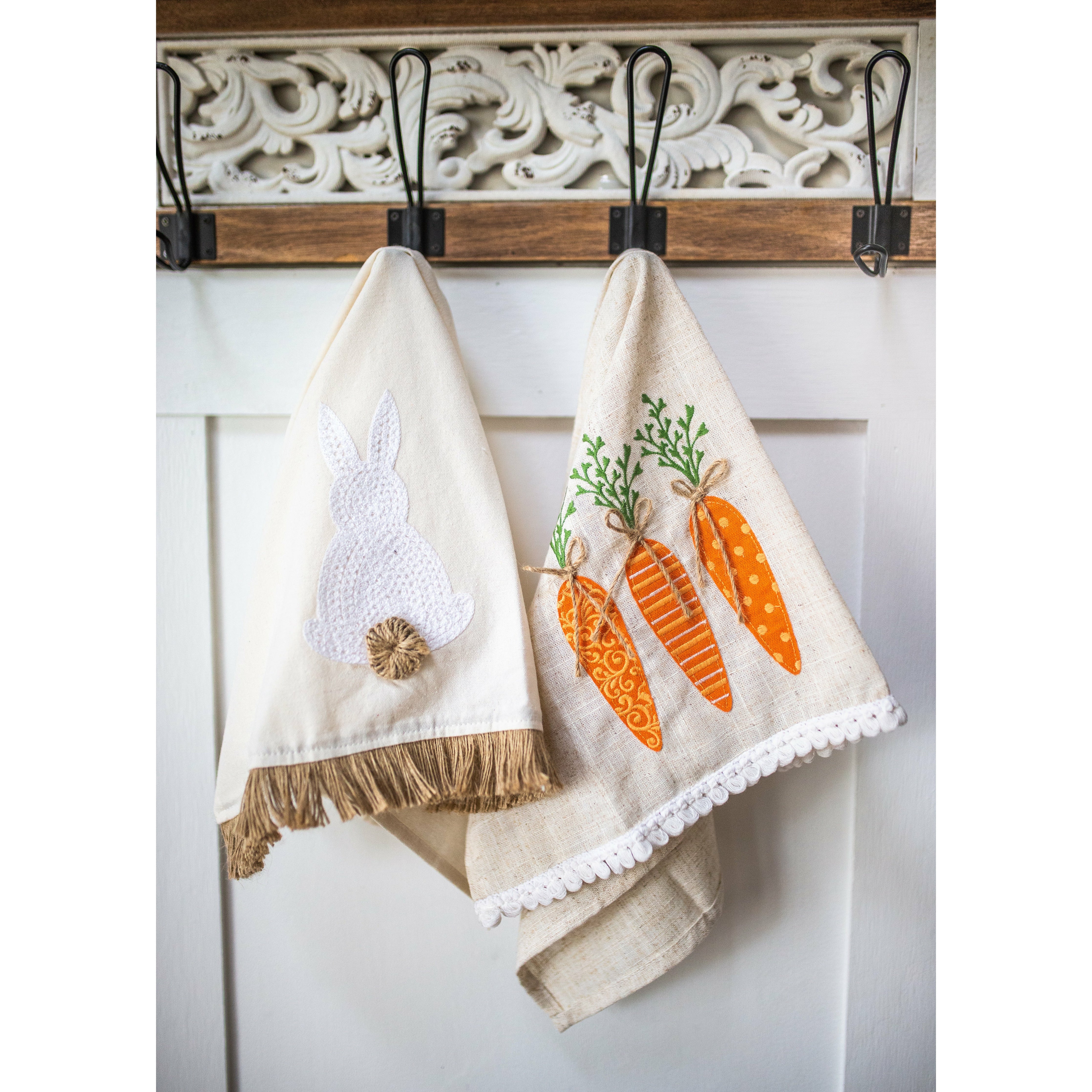 Tan Towel w/White Embroidered Easter Bunny  K&K   