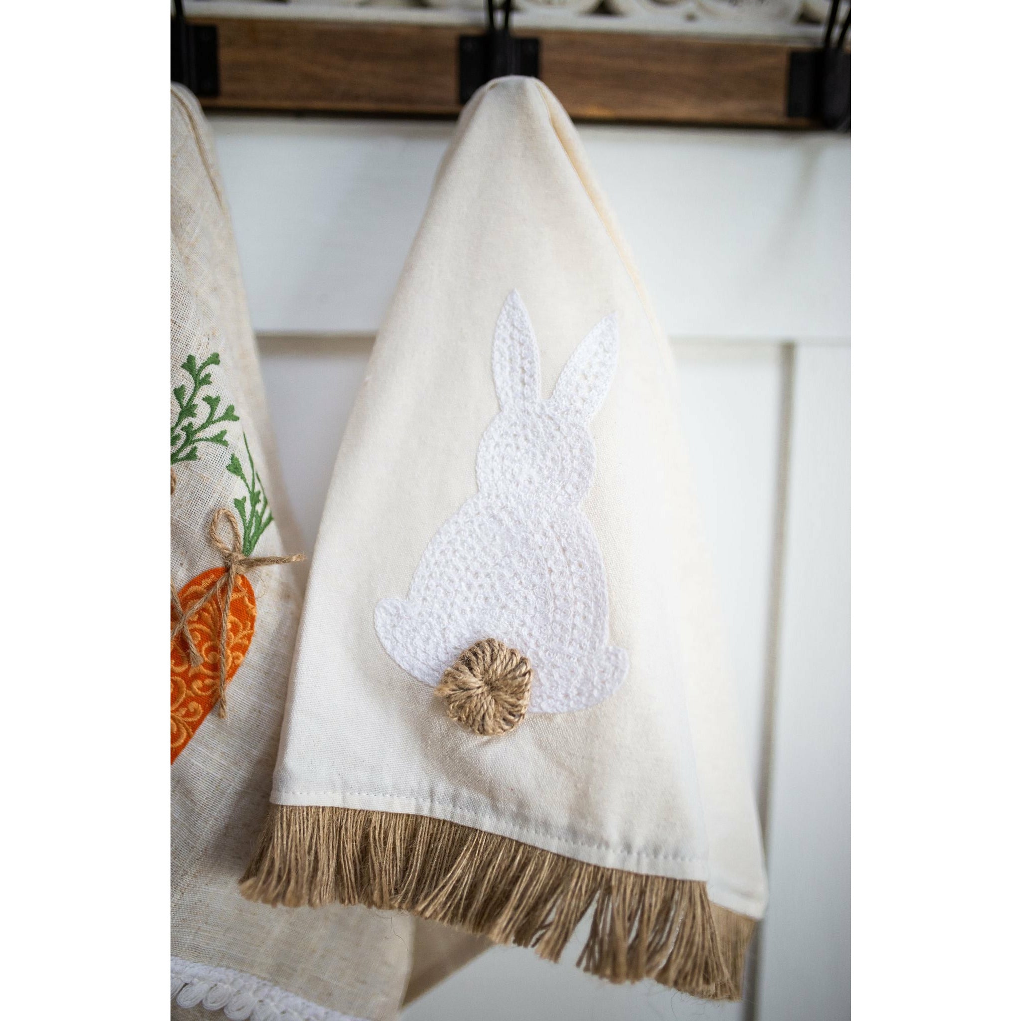 Tan Towel w/White Embroidered Easter Bunny  K&K   