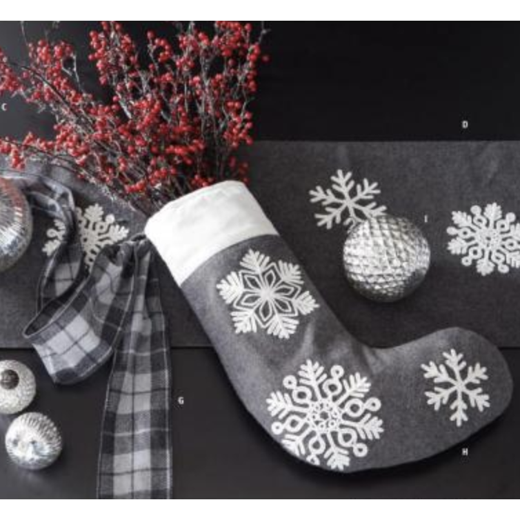 Gray Felt Stocking w/Embroidered Snowflakes  K&K   