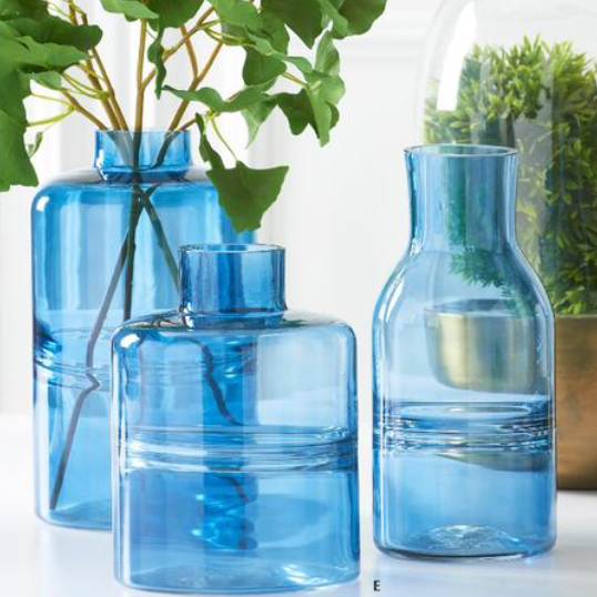 Blue Glass Vases - Tapered Neck  K&K   