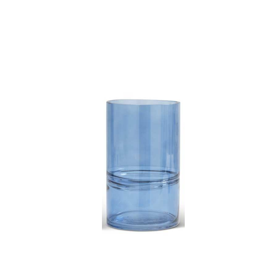 Blue Glass Cylinder Vases w/Inlayed Strips  K&K 8"  