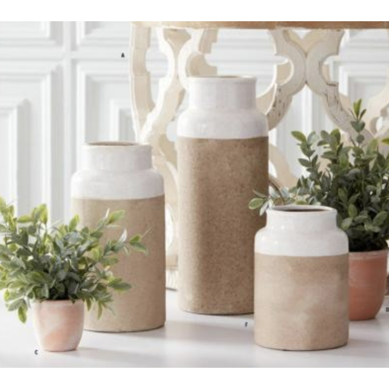 Tall Ceramic Vases with Cream Glazed Top  K&K   