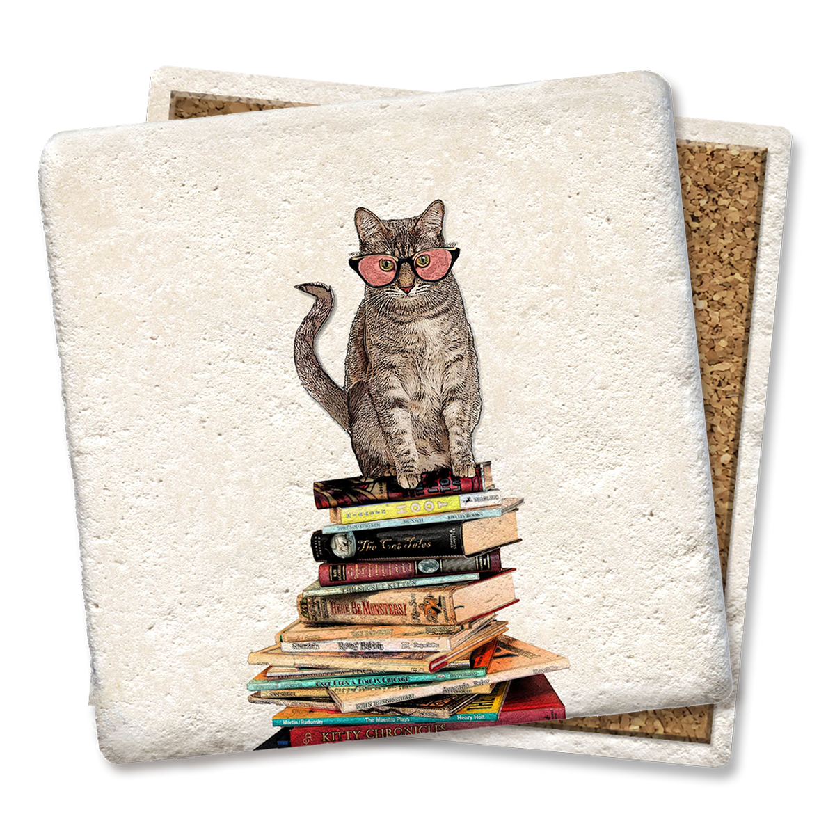 DRINK COASTER Cat Sitting on Books  Tipsy Coasters & Gifts   