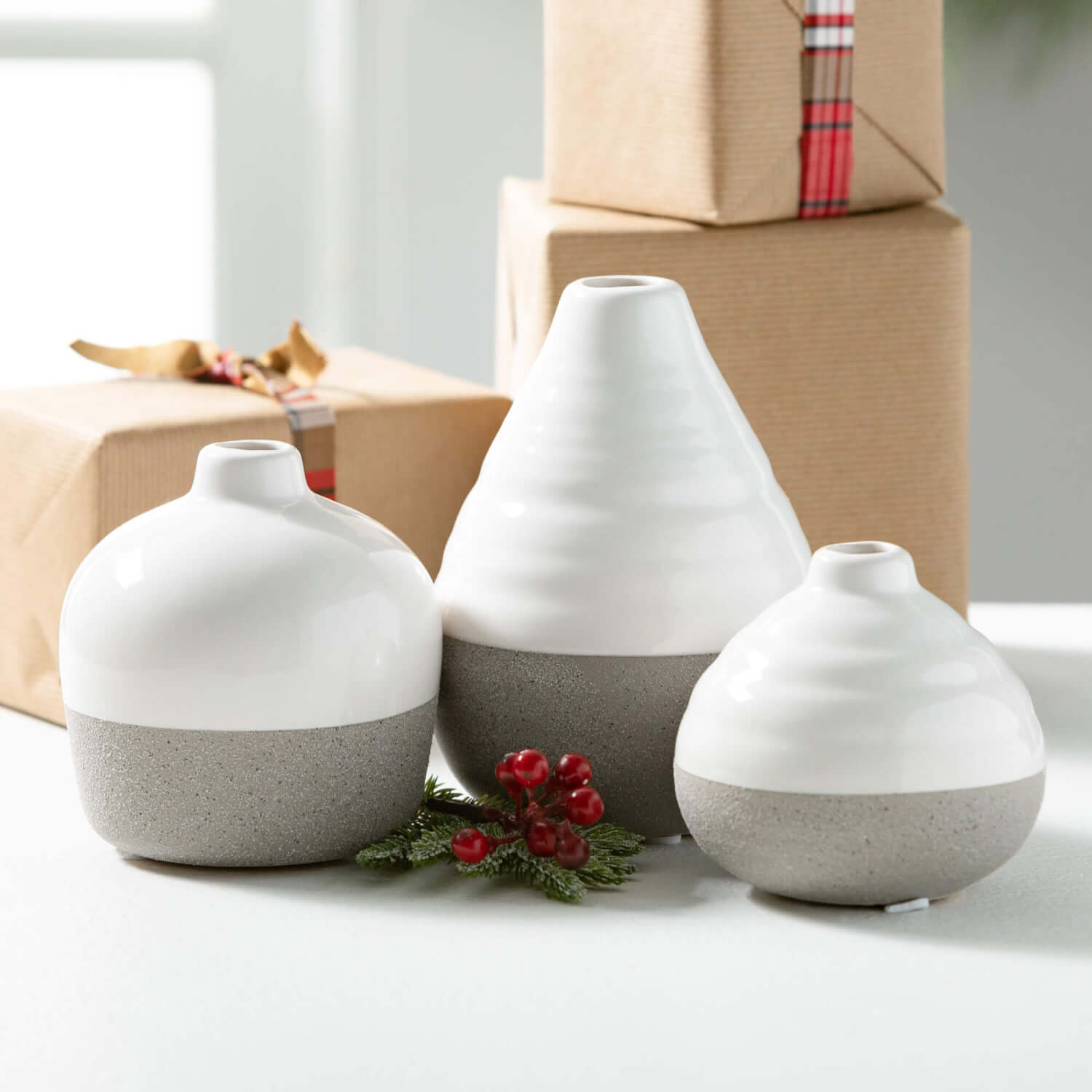 White & Grey Textured Vases  Sullivans   