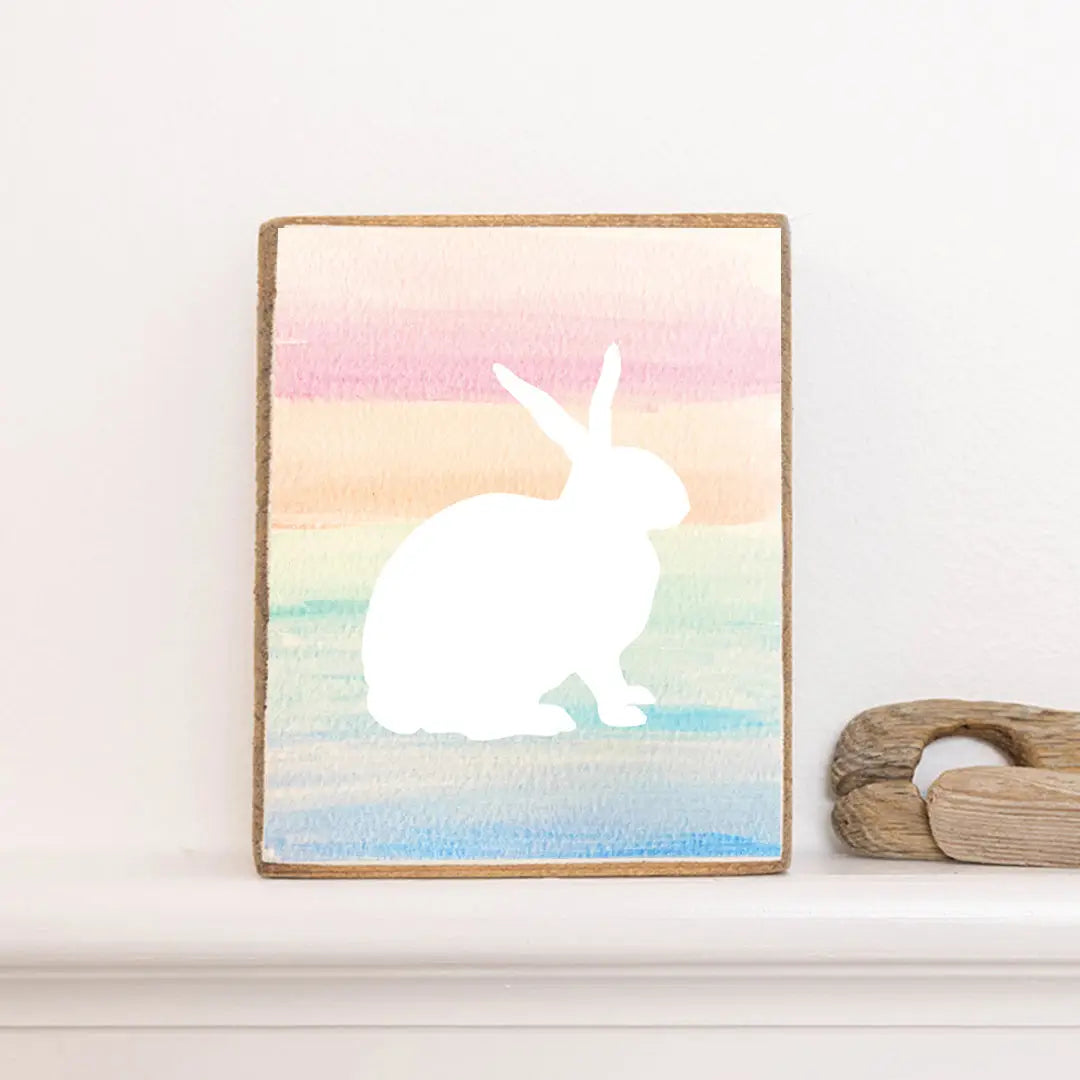 Gradient Stripes Bunny Decorative Wooden Block ' Rustic Marlin   