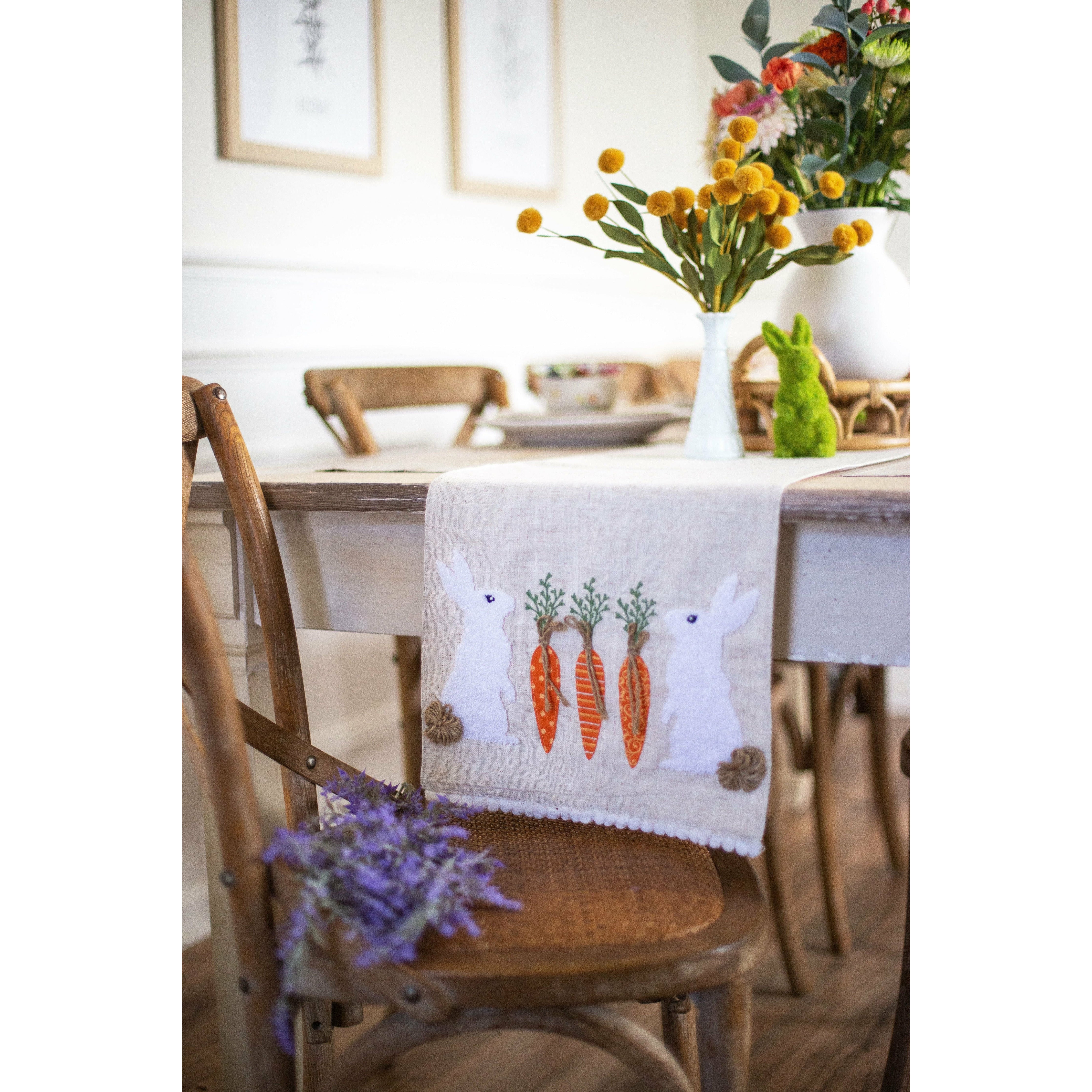 Linen Easter Table Runner - Rabbits & Carrots  K&K   